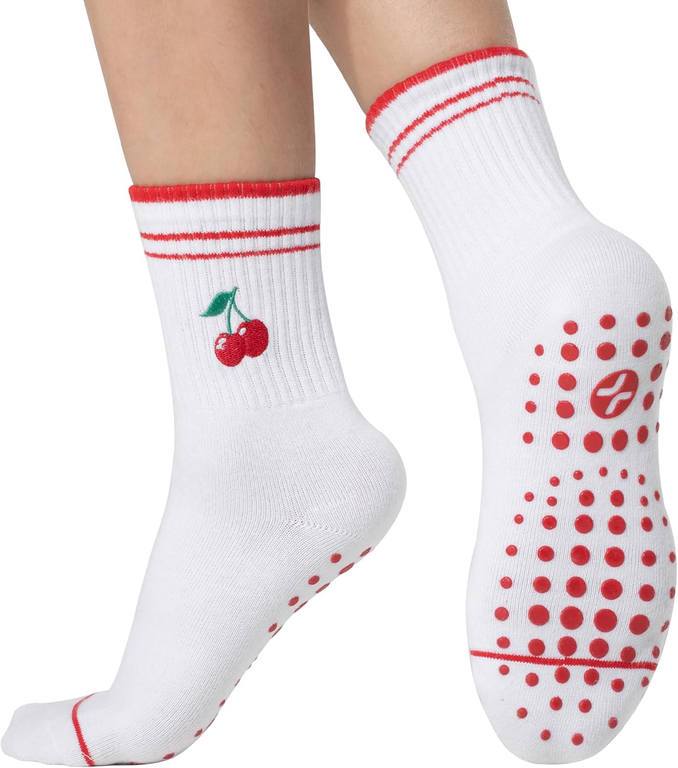 COOLMATE Pilates Socks with Grips for Women, Yoga Socks, Crew Non Slip Women for Barre, Pilates Gifts for Women - Colors A