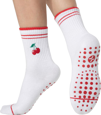 COOLMATE Pilates Socks with Grips for Women, Yoga Socks, Crew Non Slip Women for Barre, Pilates Gifts for Women - Colors A