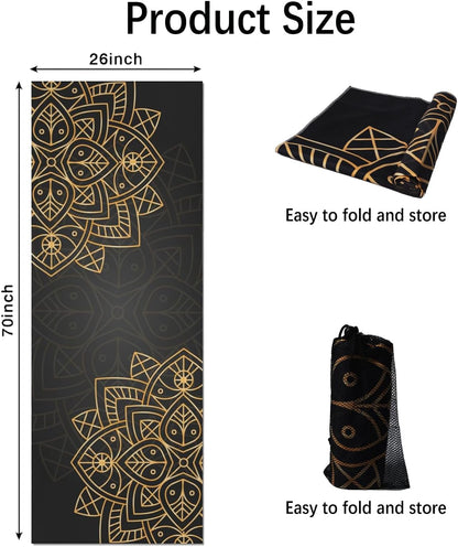 Hot Yoga Mat Towel with Corner Pockets Yoga Towels for Hot Yoga Non Slip with Travel Bag Sweat Absorbent Yoga Blankets Mat Cover for Workout Gym 70"x26" (Mountain-01, 70x26)