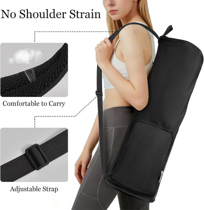 Yoga Mat Bag with Comfort Shoulder Strap and Side Pocket, Waterproof Yoga Mat Carrier Holder for Women and Men, Large Opening Pilates Bag for Workouts, Gym, Exercise