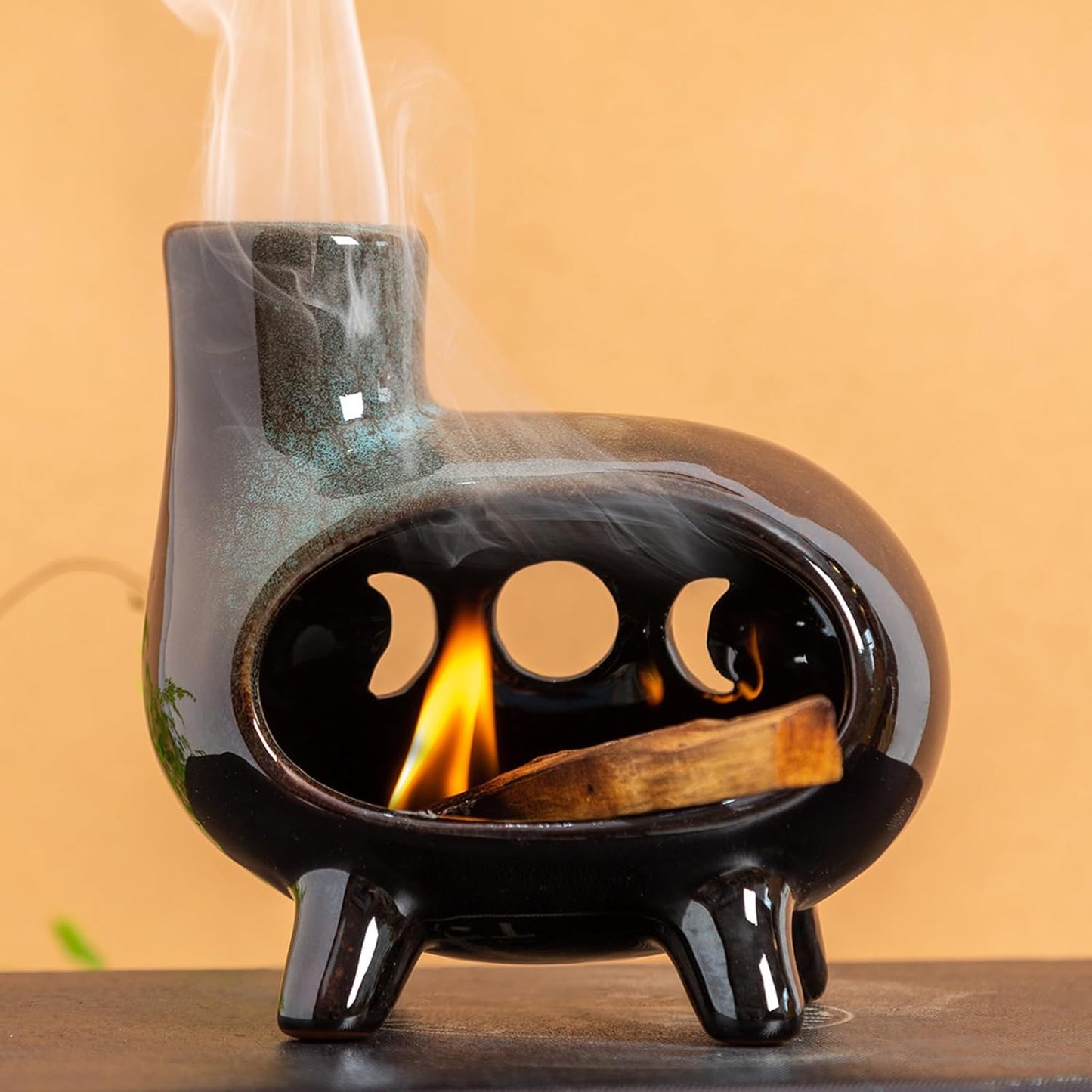 MOUGIGI Terracotta Palo Santo Holder - Modern Chiminea Incense Burner for Yoga, Meditation, and Energy Cleansing - Wood Sticks Dish, Sage Ash Catcher, Smudge Bowl, Cone Burner - Unique Meditation Gift