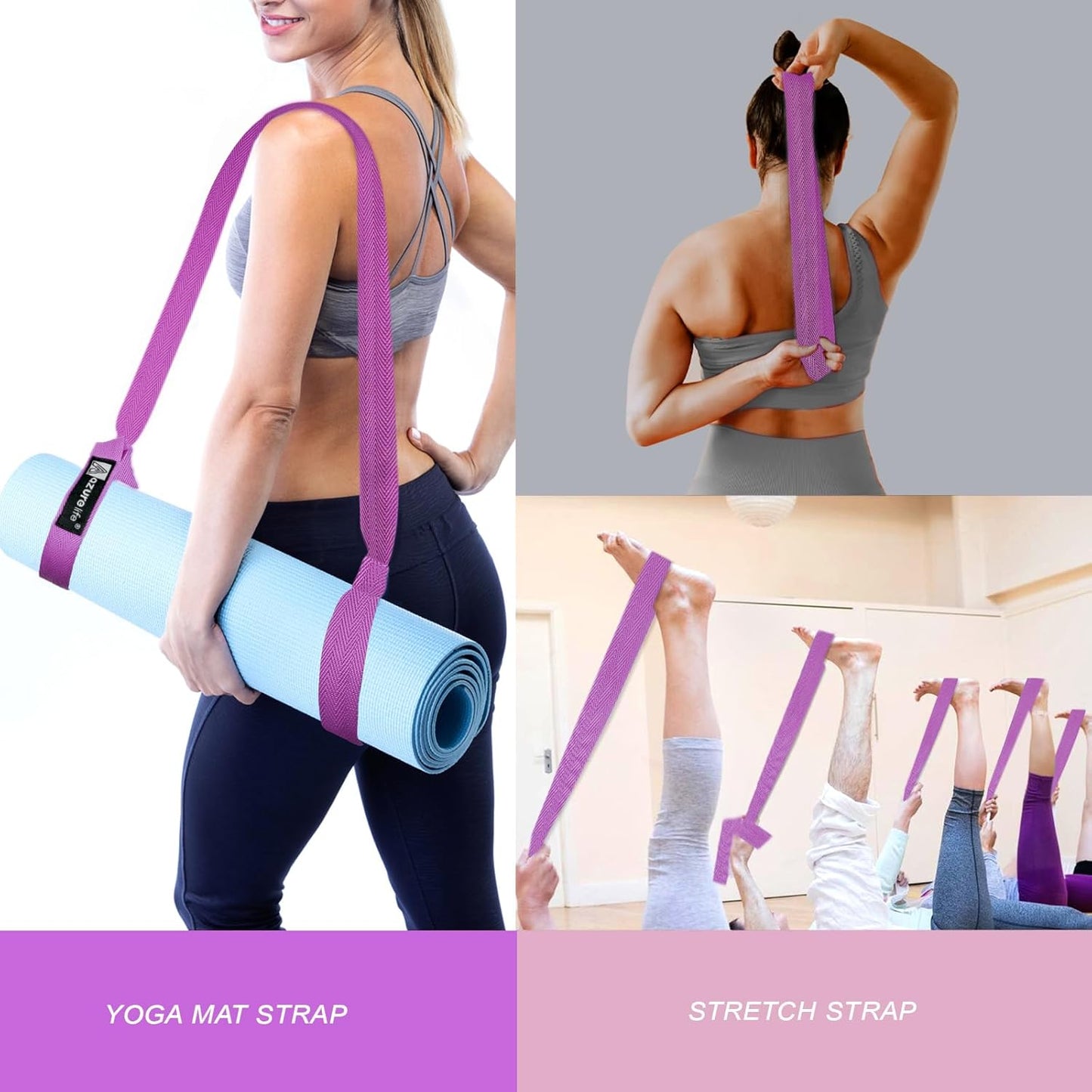 A AZURELIFE [MAT NOT Included] Yoga Mat Sling, Yoga Mat Straps for Carrying, Easy-Cinch Yoga Mat Holder Strap
