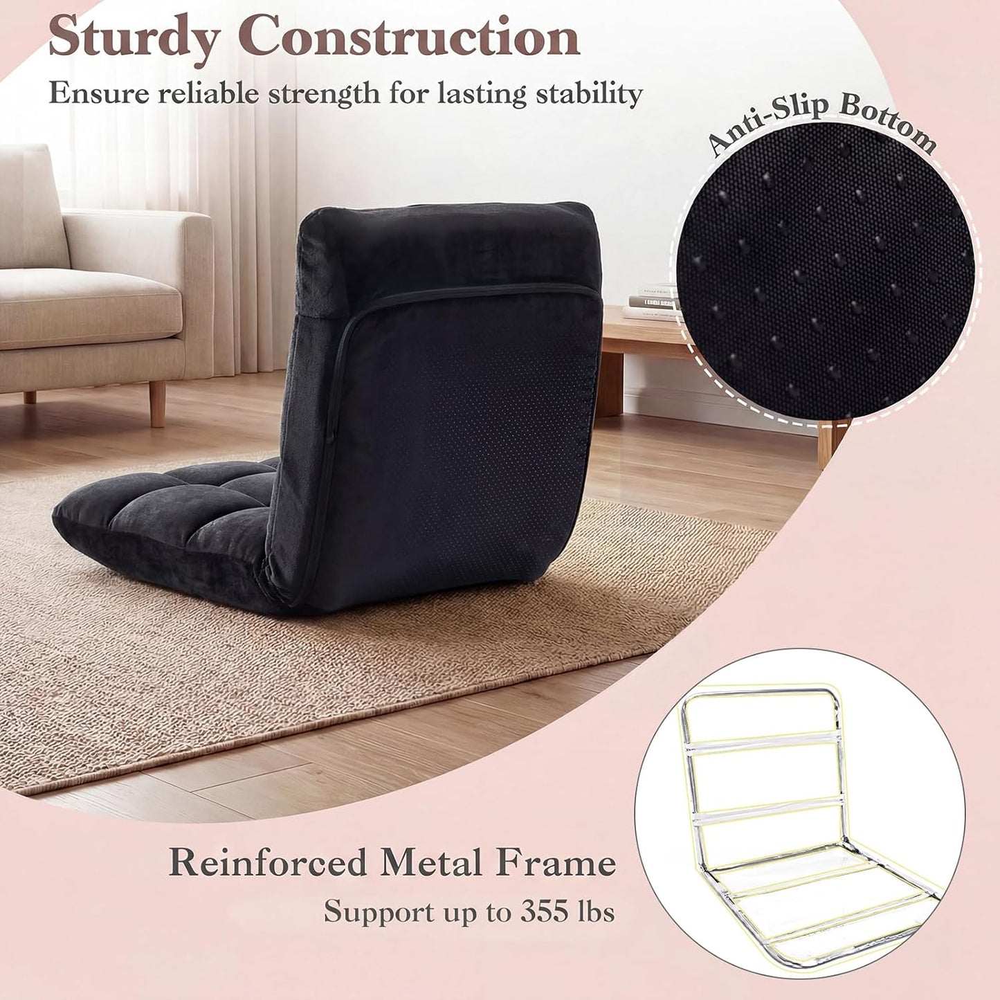 Giantex Folding Floor Chair with Back Support, 14 Adjustable Position, Padded Sleeper Bed, Couch Recliner, Gaming Floor Chairs for Adults, Meditation, Living Room (TAN)