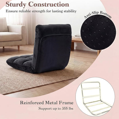 Giantex Folding Floor Chair with Back Support, 14 Adjustable Position, Padded Sleeper Bed, Couch Recliner, Gaming Floor Chairs for Adults, Meditation, Living Room (TAN)