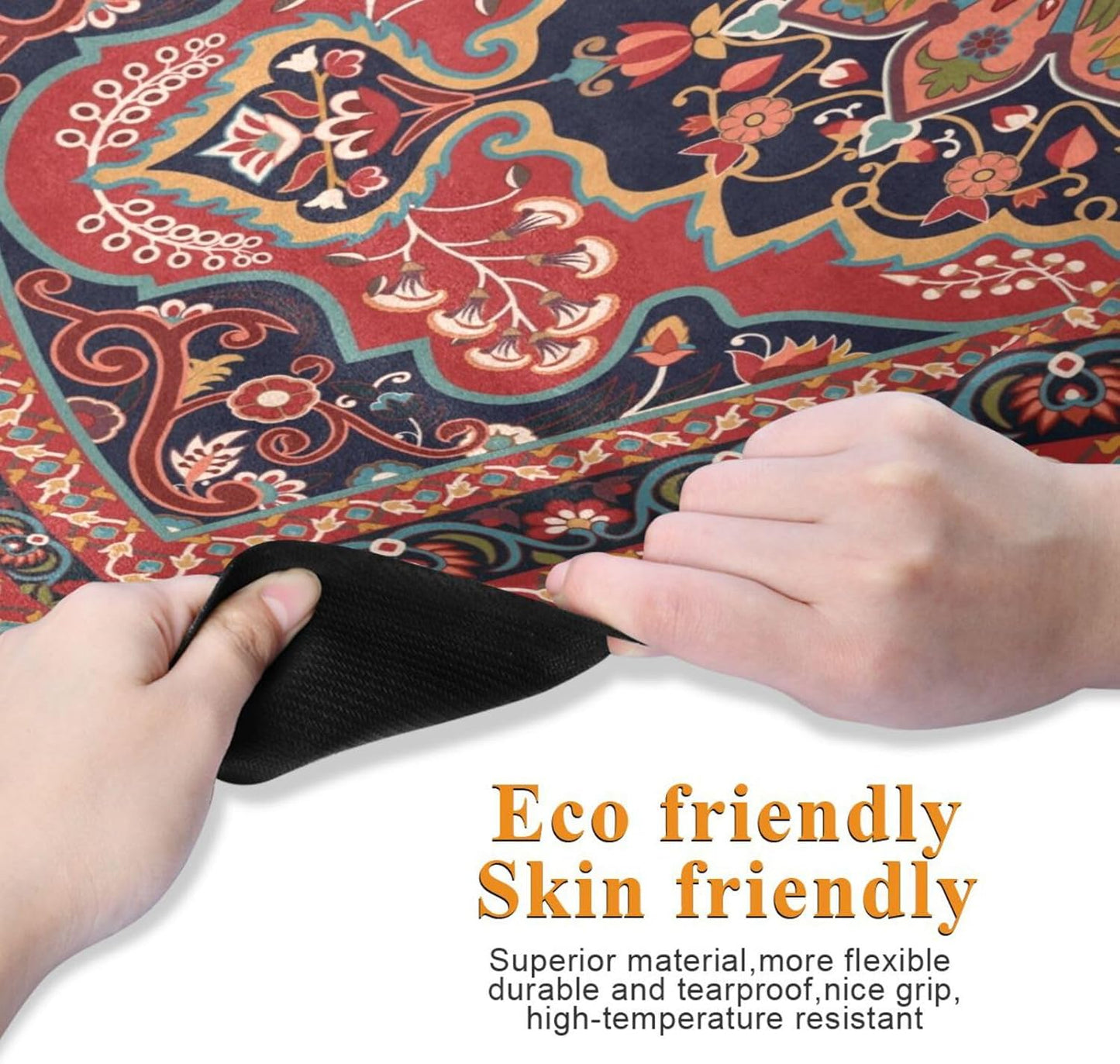 Kigai Travel Yoga Mat 71" x 24" Non Slip Natural Rubber Foldable Exercise Mat Ultra Thin 1.5mm Lightweight for Fitness, Pilates & Home Workout, Persian Design