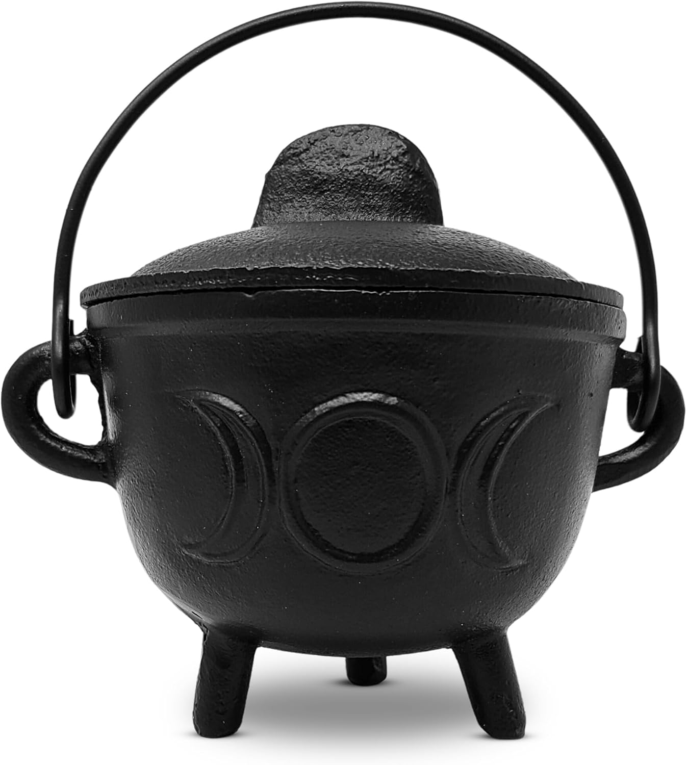 New Age Imports, Inc. Cast Iron Cauldron w/handle & lid, ideal for smudging, incense burning, ritual purpose, decoration, halloween decoration, candle holder, etc. (Pot Style 4" Dia (BR90))