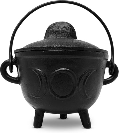 New Age Imports, Inc. Cast Iron Cauldron w/handle & lid, ideal for smudging, incense burning, ritual purpose, decoration, halloween decoration, candle holder, etc. (Pot Style 4" Dia (BR90))
