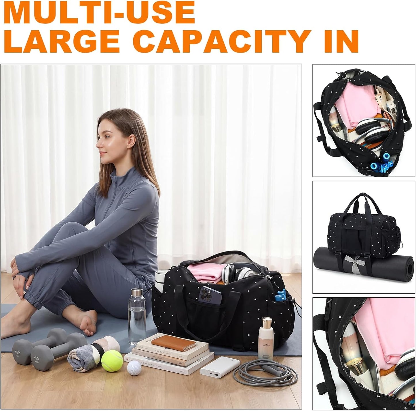 LEDAOU Small Gym Bag for Women, Mini Duffle Bag with Yoga Mat Holder Lightweight Carry On Sports Bag with Separate Shoe Pocket and Wet Pocket Duffel Bags Dance Yoga Workout Bag (Pink)
