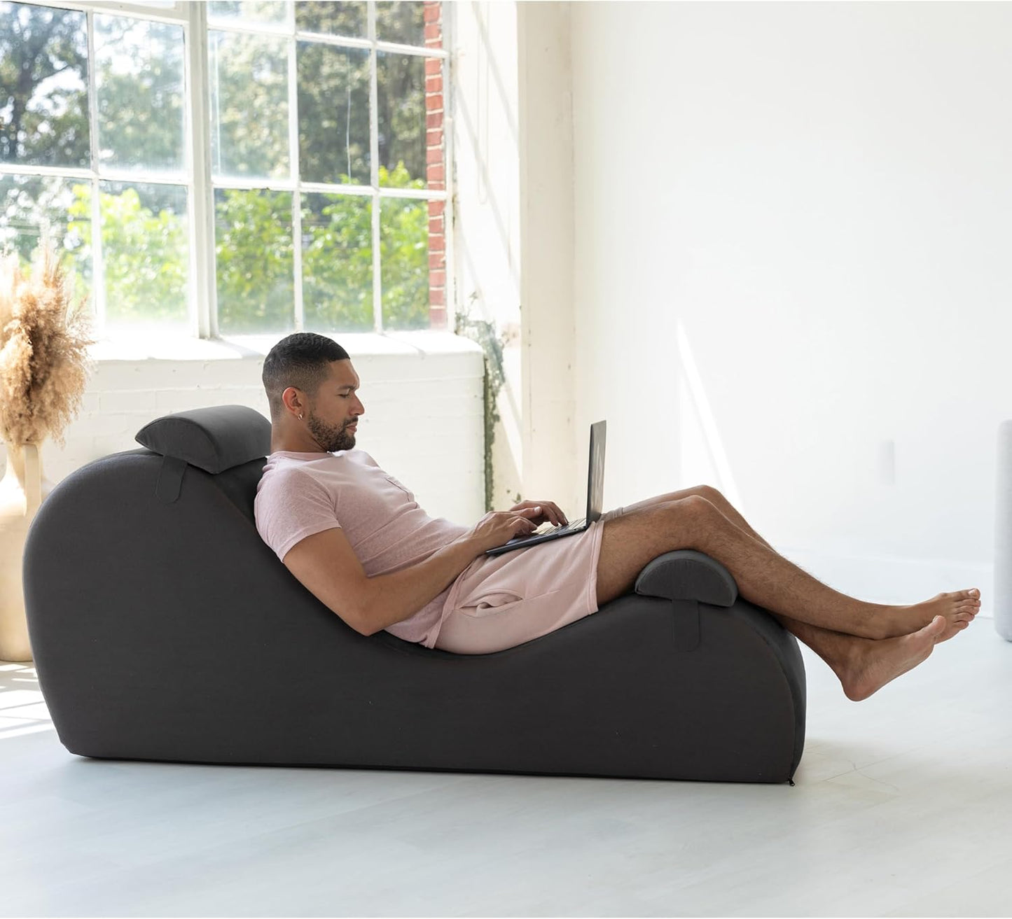 Avana Chakra Yoga Chaise - 2 Adjustable Headrests & Handles with Adjustable Straps, Micro-Velvet/Microloop, Grey & Grey