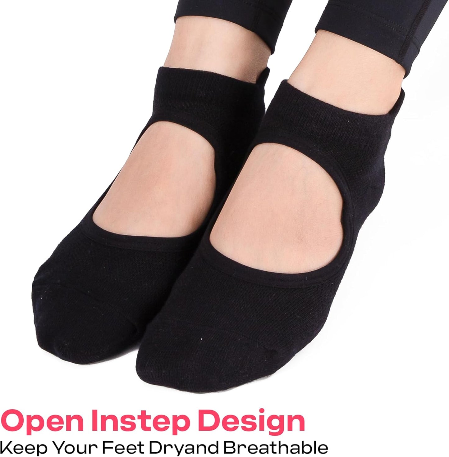COOLMATE Pilates Socks with Grips for Women, Yoga Socks, Crew Non Slip Women for Barre, Pilates Gifts for Women - Colors B