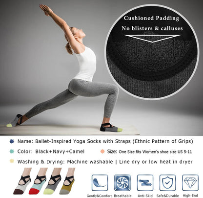 Ozaiic Pilates Socks for Women Non Slip Grip, Yoga Socks with Grippers for Barre, Hospital, Ballet, Dance, Barefoot Workout