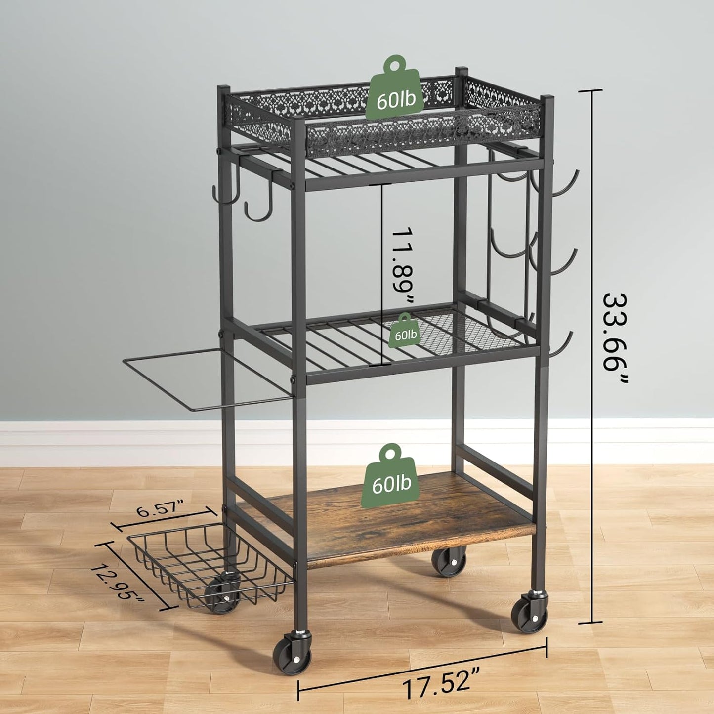 Dumbbell Rack Stand Only, Home Weight Rack for Dumbbells Kettlebells Yoga Mat, Home Gym Storage Rack with Wheels and Hooks, Space Saving Workout Equipment Organizer. ﻿