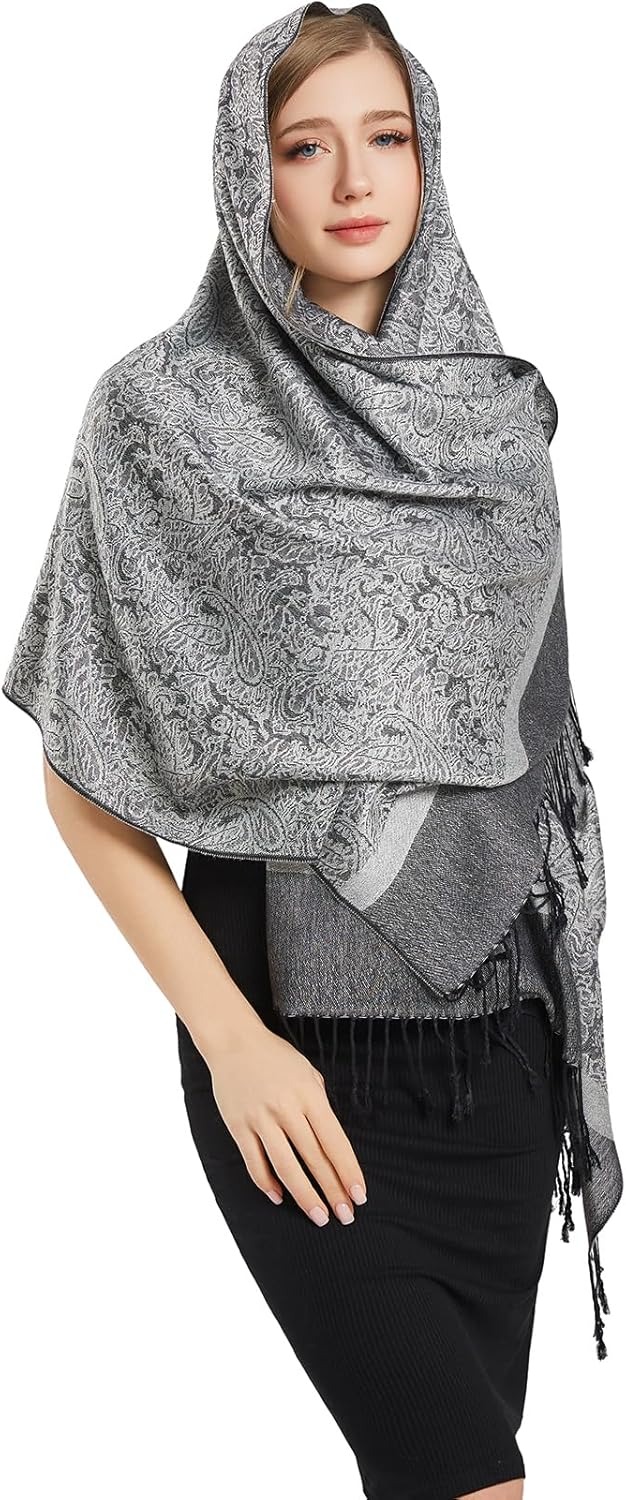 vimate Silky Paisley Pashmina Shawl Scarf-Women's Soft Double-side Jacquard Pashminas Wrap for Evening Dress Travel Shawl