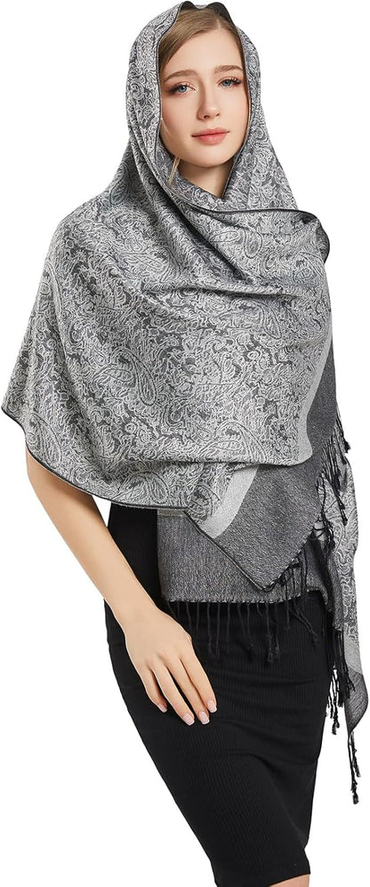 vimate Silky Paisley Pashmina Shawl Scarf-Women's Soft Double-side Jacquard Pashminas Wrap for Evening Dress Travel Shawl