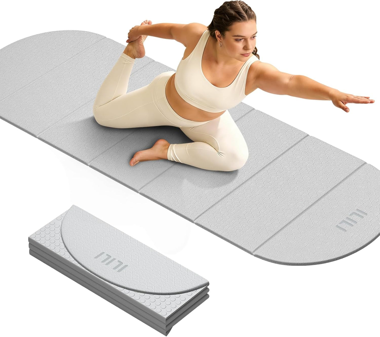ILILI Foldable Yoga Mat-Semicircular, 10mm Thick, TPE Material, Extra Long 75"L x 26"W, Soft and Comfortable Folding Oval Mat 0.4 Inches, Easy to Carry and Store, 190*66cm Portable Multi-Functional Use for Yoga, Home Exercise & Outdoor