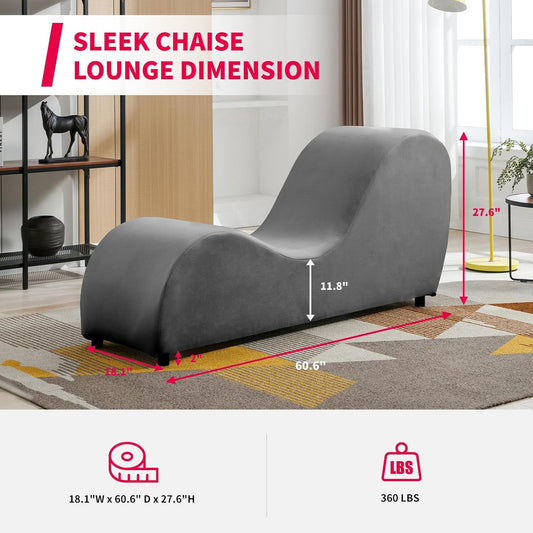 MUZZ Yoga Chairs for Adults, Velvet Yoga Chaise Lounge for Adult Exercise, Stretching, Relaxation, Modern Curved Tantra Chairs for Bedroom,Living Room(Dark Grey)