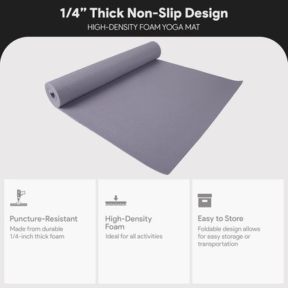 Fitvids All Purpose 1/4-Inch High Density Anti-Tear Exercise Yoga Mat with Carrying Strap, Multiple Colors