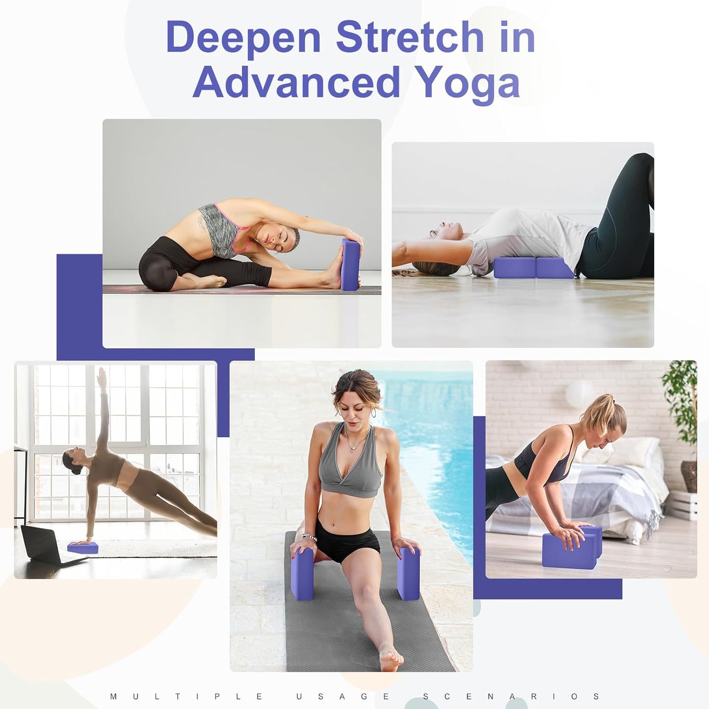 2 Pack Yoga Block, Premuim EVA Foam Block, Durable Non-slip Exersice Block for Yoga, Pilates, General Fitness, Stretching, Toning Workouts and Meditation