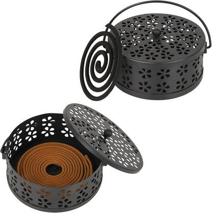 Portable Iron Mosquito Coil Holder with Handle Round Heat-Resistant Incense Holder (Bronze)