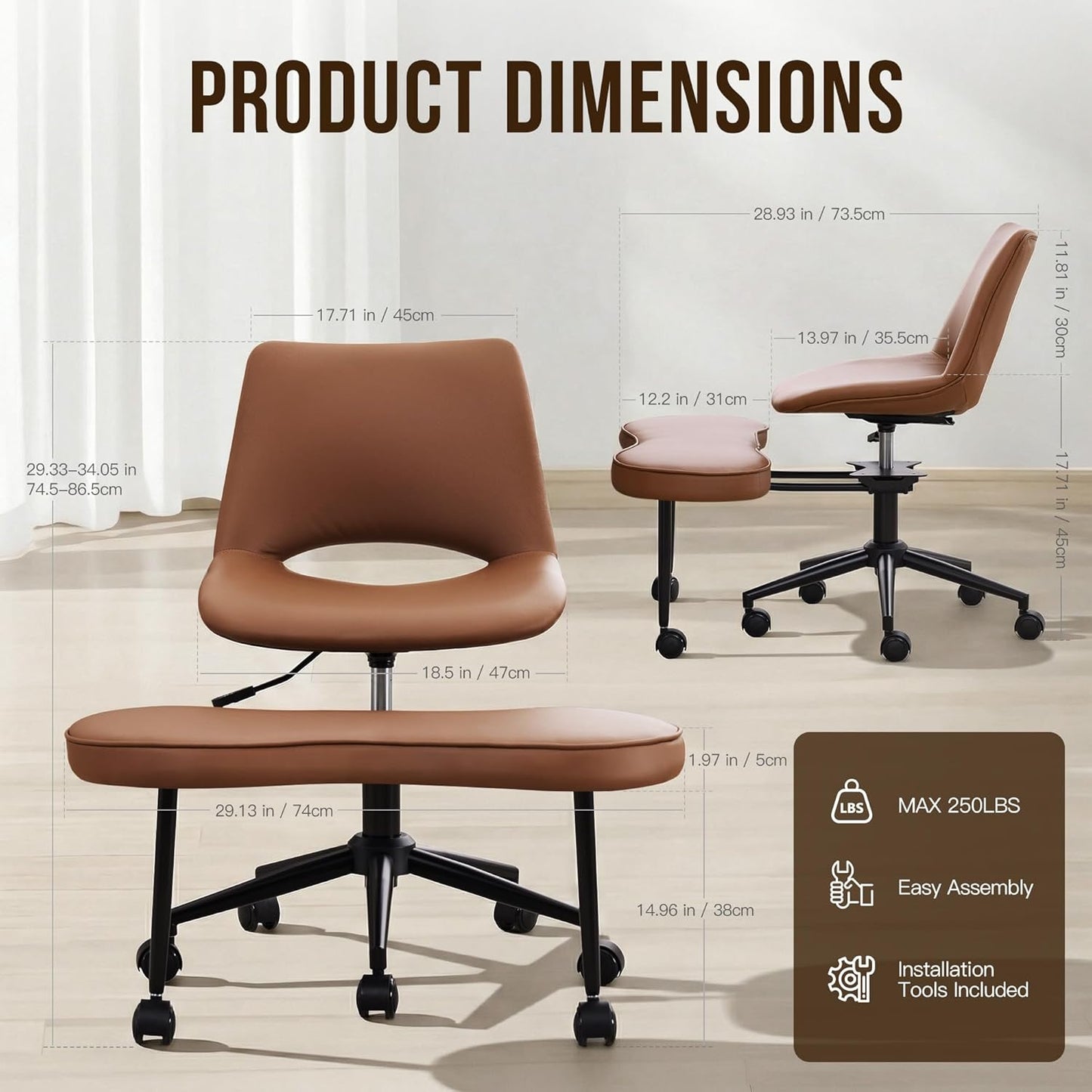 GAOMON Ergonomic Cross Legged Chair with High Lumbar Support, 360° Swivel Meditation Chair with Wheels - Adjustable Height for ADHD Desk & Yoga, PU Leather Yoga Stool for Home, Black