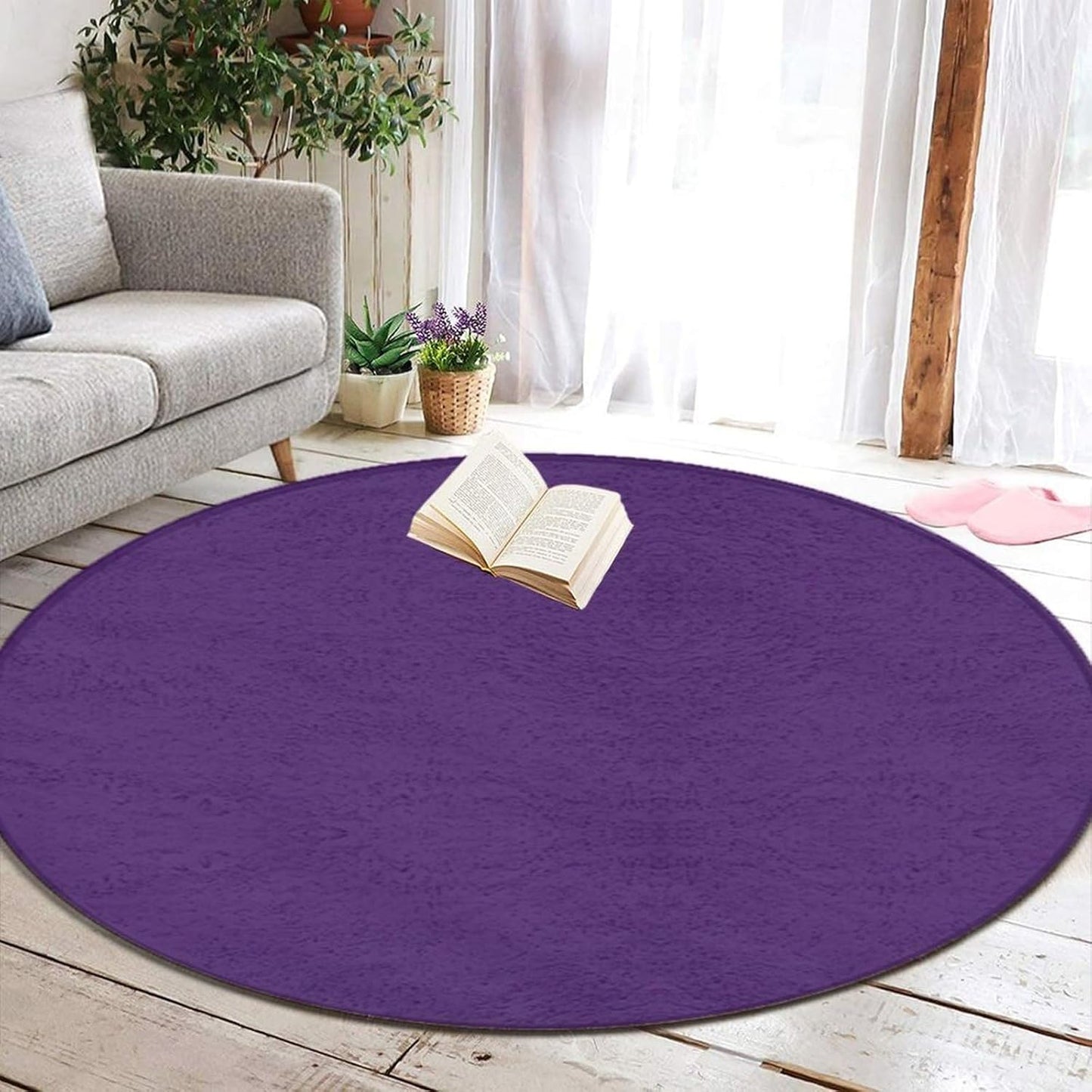 Machine Washable Modern Round Area Rug, Room Sofa Yoga Soft Round Carpet, Home Decor Non Slip Kitchen Office Circle Rug Grey, 24inch