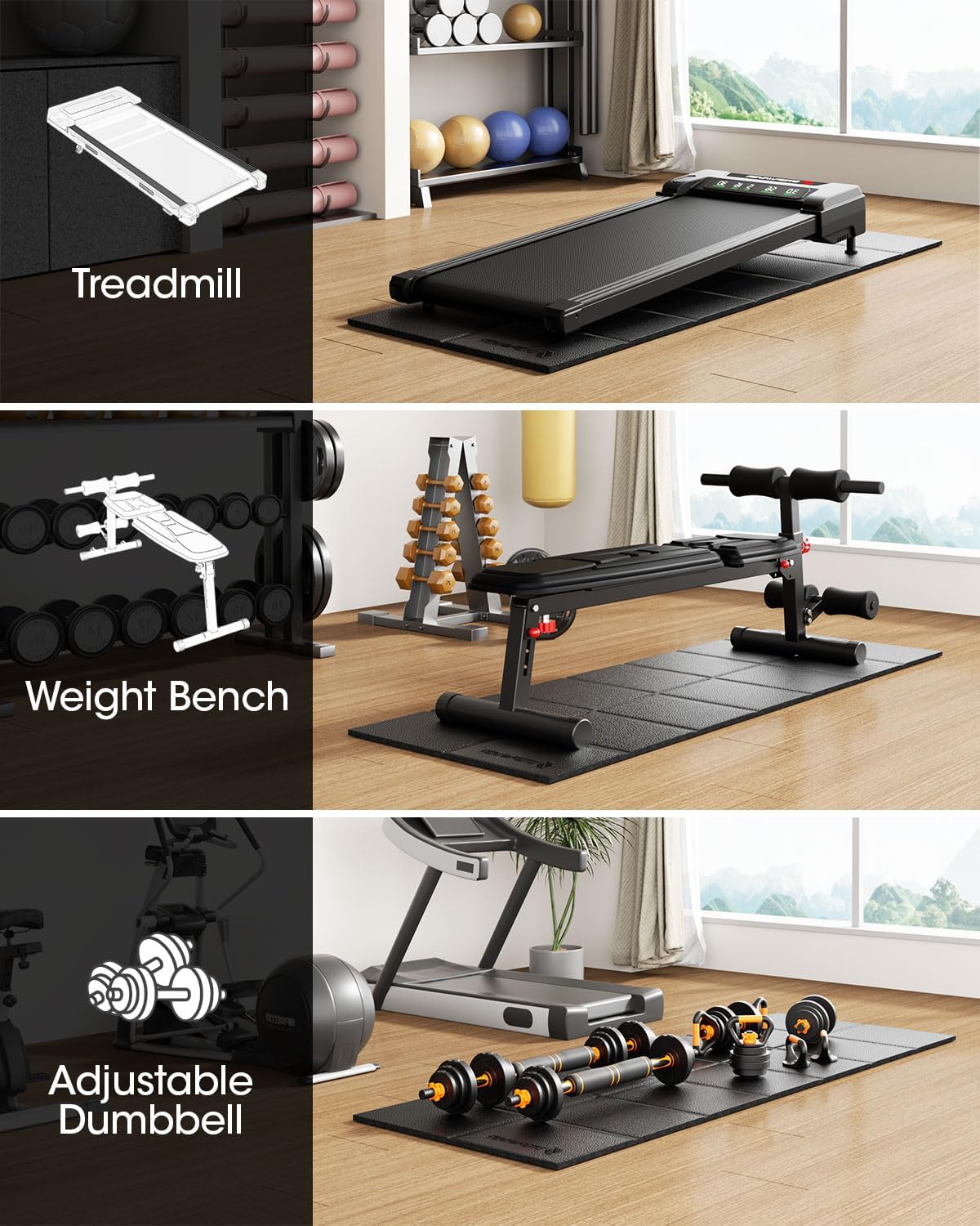 Stepwaver Walking Pad Mat for Carpet, Treamill Mat for Hardwood Floors, High Density, 1/4 Thickness, Folable, Floor Protection for Bike, Elliptical, Treadmill