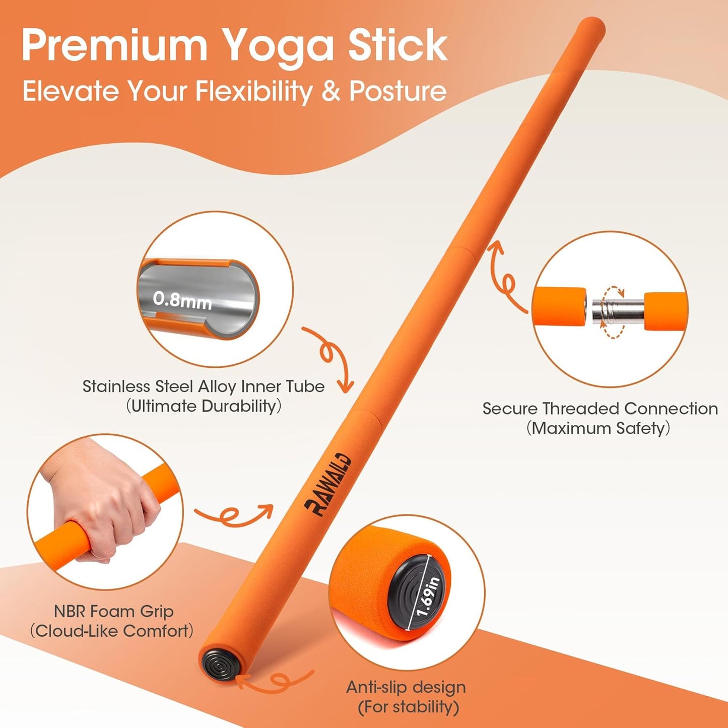 Yoga Stick, Upgraded 5ft Sturdy Steel Mobility Stick, Adjustable Exercise Equipment for Stretching, Flexibility & Balance, Physical Therapy & Posture Correction, Shoulder & Back Relaxation