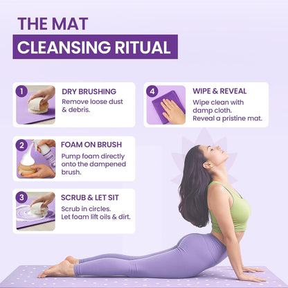 Flexies Foaming Yoga Mat Cleaner Spray Kit, Plant Based Non Toxic Mat Cleaner with Brush and Microfiber Cloth, Yoga Essentials for Women and Men, Pilates Mat Care, Lavender