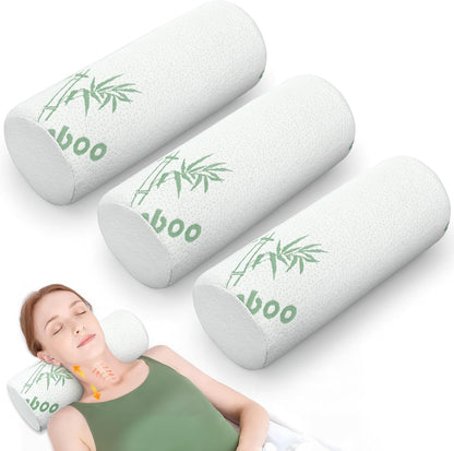 Bucherry 3 Pack Cervical Neck Roll Memory Foam Pillow Cylinder Bolster Pillow for Bed Round Neck Support with Removable Washable Cover for Sleeping Travel Yoga Legs Back Lumbar(18 x 4 Inches)