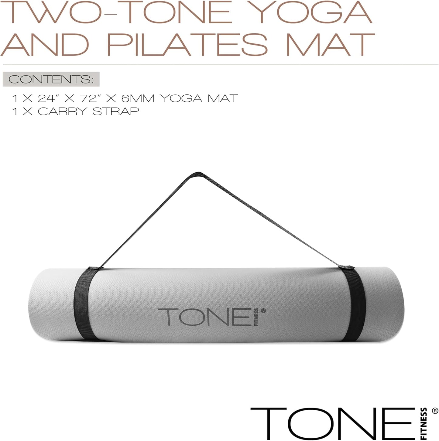 TONE Fitness Yoga Mat 1/4" Thick Non Slip Exercise & Pilates Mat for Home Workouts with Carrying Strap | Multiple Options