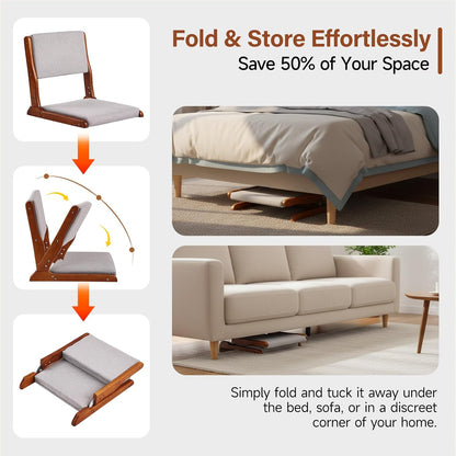 Tiita 2Pcs Floor Games Chair, Foldable Meditation Tatami Chairs, Backrest Chair with Cushion, Living Room Chair Seat, Wood Grey
