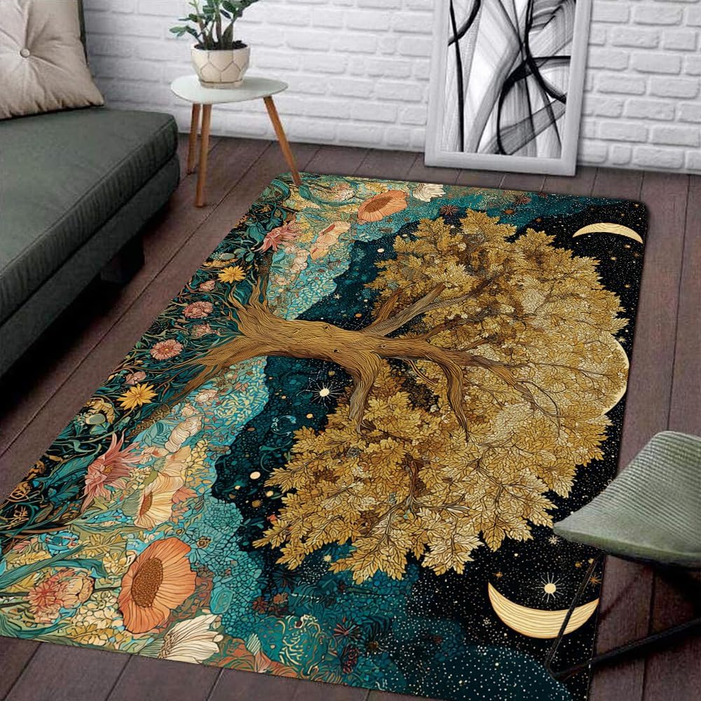 Tree of Life Area Rug – Bohemian Mandala Carpet for Living Room, Bedroom, Meditation Space, Yoga, Spiritual Home Décor – Large Soft Floor Mat for Indoor Decoration (TOL08)