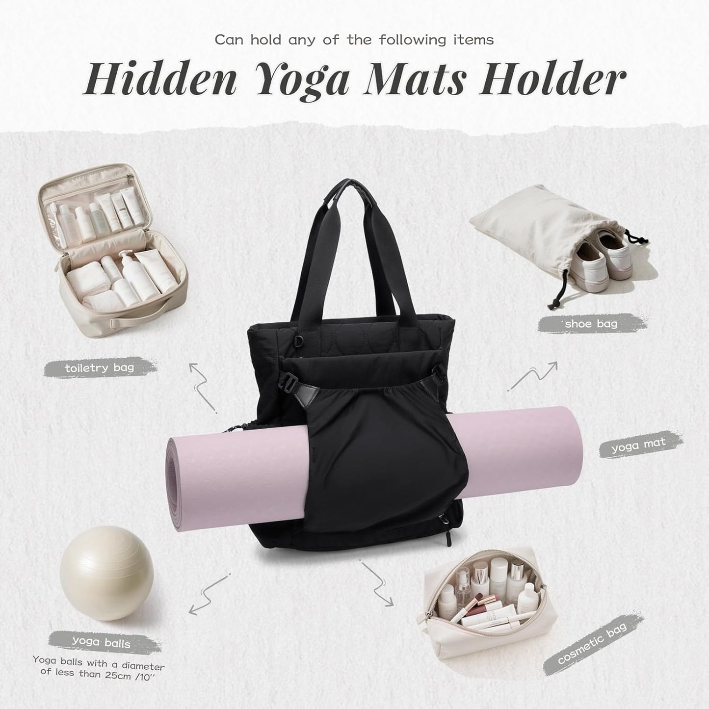 GOLF SUPAGS 3-in-1 Laptop Tote Backpack for Women 15.6" Quilted Work Gym Bag with Hidden Yoga Mat Carrier for Travel Leisure (Gravel Brown & Beige)