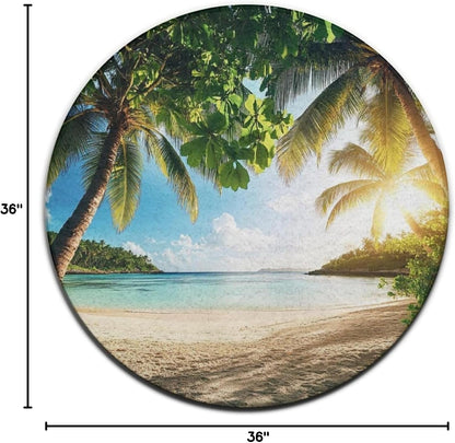 Room Sofa Yoga Soft Round Carpet, Home Decor Non Slip Kitchen Office Circle Rug, Machine Washable Modern Round Area Rug Beach Turtles, 60inch
