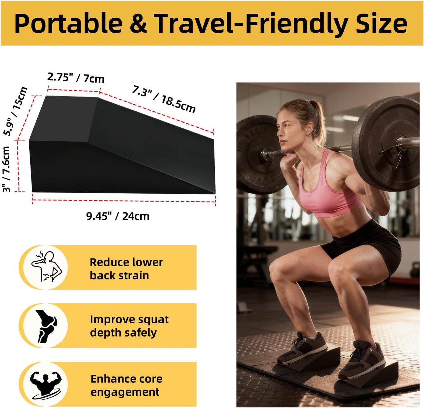 Squat Wedge Block Yoga Wedge Blocks 2 Pack, Yoga Foam Wedges Exercise Foot Wedges Block for Workout Heel Elevated Calf Stretcher Gymnastic(Black)
