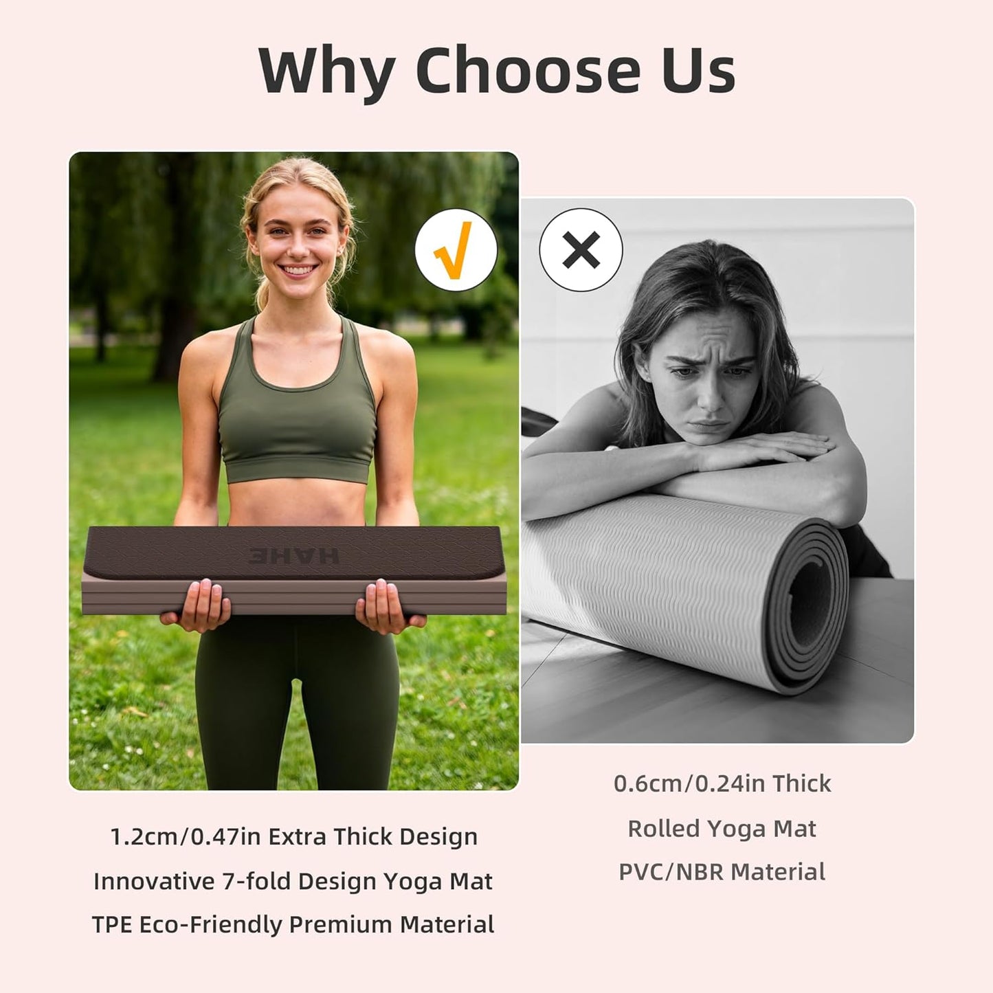 HAHE 7-Fold Design Extra Thick Yoga Mat 72"L x 24"W x 0.47",TPE Fitness Exercise Mats, Non-Slip Foldable Yoga Mat, High Density, Portable for Men & Women, Yoga, Pilates, Home Gym