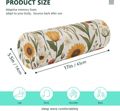 c Neck Roll Pillow Bolster Round Health Memory Foam Long Cervical Cylinder Pillows with Removable Washable Cover for Body Bed Legs Back Yoga - Colors A