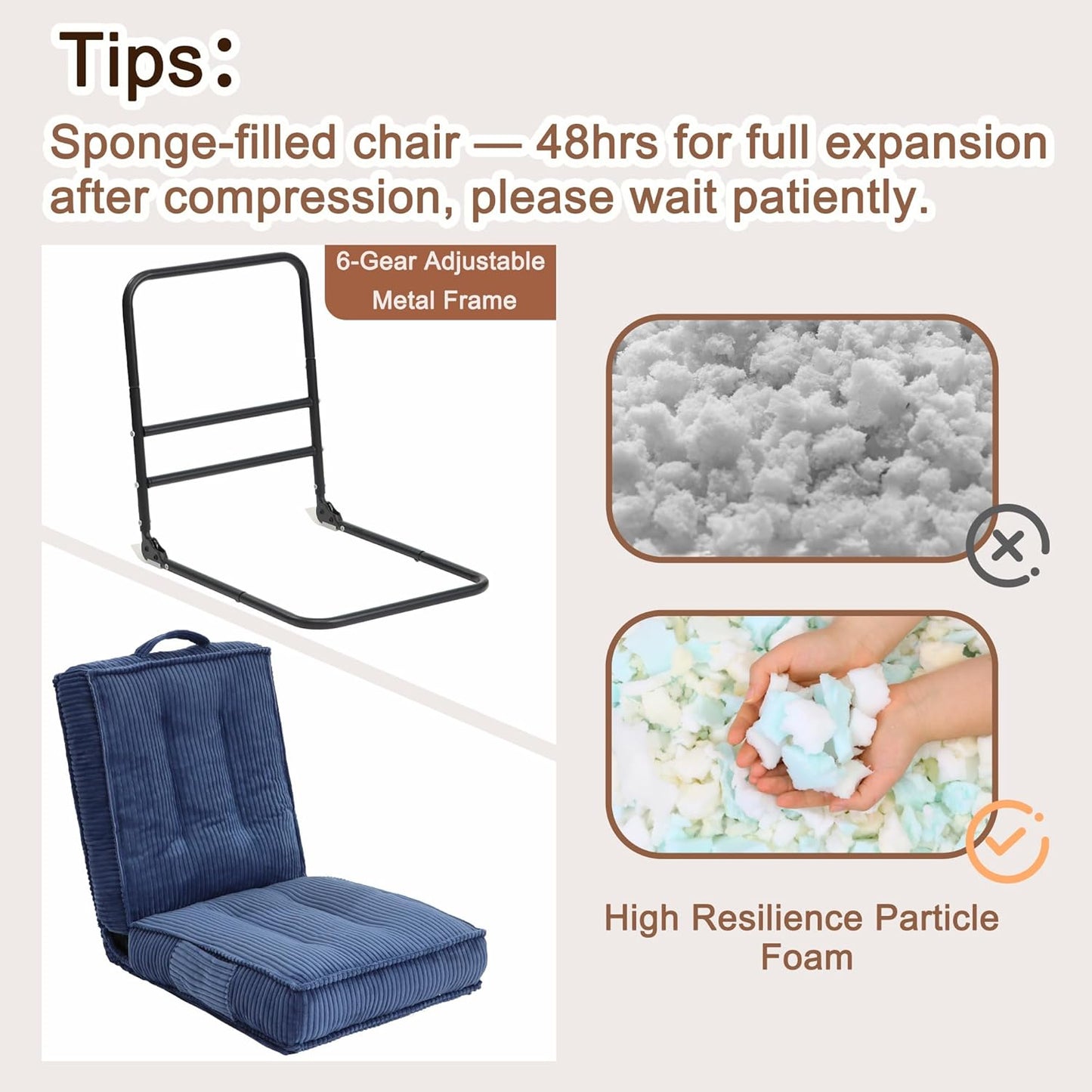 Adjustable Floor Chair with Back Support, 6-Position, Folding Japanese Meditation Tatami Chair, Comfy Gaming Chairs for Adults, Accent Sofa Reading Chairs, Living Room, Bedroom, Coffee