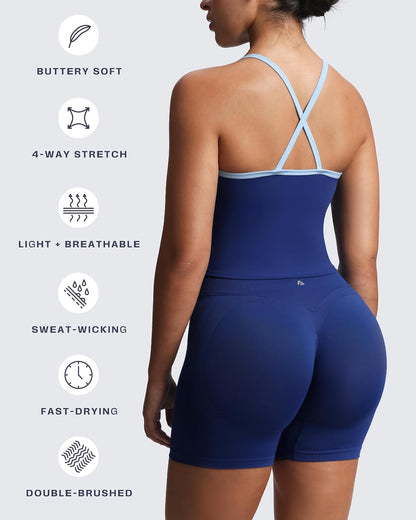 Aoxjox Women's Workout Sleeveless Color Block Lexi Tank Tops Contrasting Strap Cross Back Yoga Curve Longline Crop Top