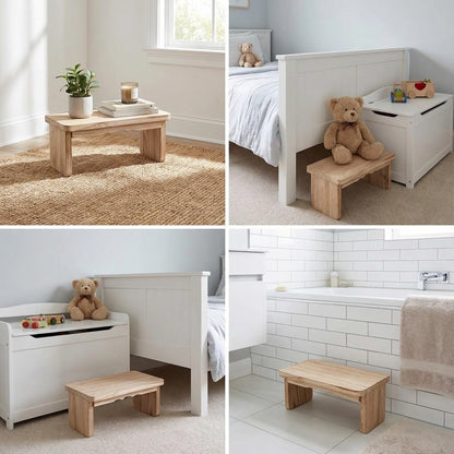 Wooden Step Stool - 9'' One Step Stool for Adults, Wooden Beside Step, Heavy Duty/Portable/Nonslip/Durable Construction Safe Step for Bedroom/Kitchen (Light Wood)