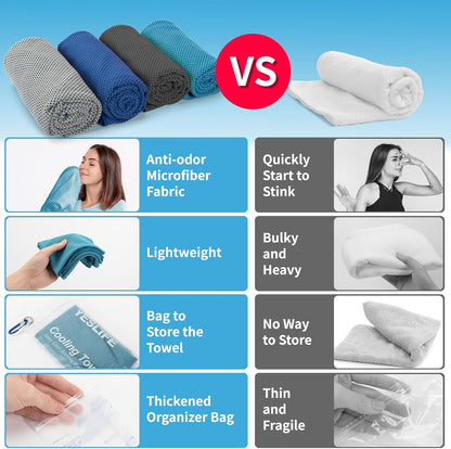 YESLIFE 4 Pack Cooling Towels 40"x12", Gym Towels for Men and Women, Soft Breathable Workout Towels for Yoga, Running, Sport, Workout, Camping, Fitness & More (Blue, Grey, Green, Pink)