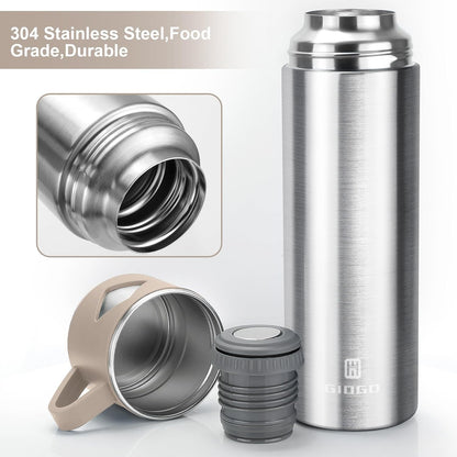 Stainless Steel Thermo 500ml/16.9oz Vacuum Insulated Bottle with Cup for Coffee Hot drink and Cold drink water flask.(Pink,Set)