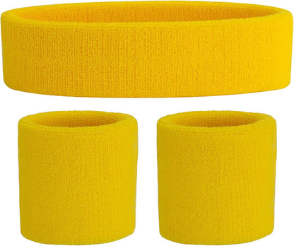 ONUPGO Sweatband Set Sports Headband Wristband Set Sweatbands Terry Cloth Wristband Wrist Sweatband Headbands Moisture Wicking Sweat Absorbing Head Band
