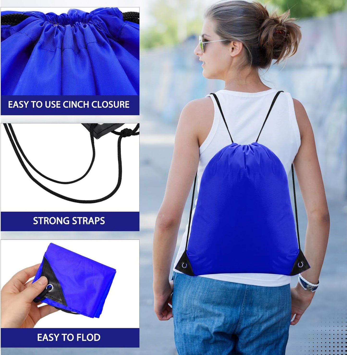 Shappy Drawstring Backpack Bulk Sports Gym Cinch Bag Polyester String Bag for Men Women(10 Colors,100 Pcs)
