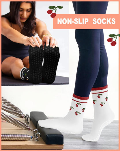 3/6 Pairs Grip Pilates Socks for Women, Non-slip Yoga Athletic Socks for Barre Ballet Barefoot Workout Hospital