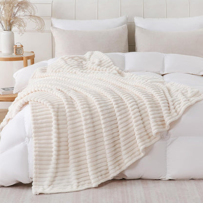 Khaki Throw Blanket for Couch Sofa 50x60 inches Striped Fleece Blankets Room Home Decor Lightweight Plush Soft Cozy Gifts for Women Mom Girls