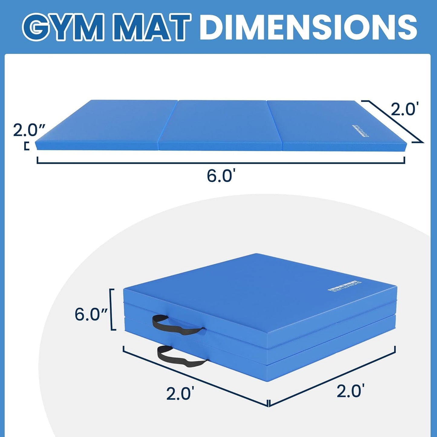 Fitvids Folding Exercise Gymnastics Mat for Tumbling, 2'x6'x2" Gym Workout Mat with Carrying Handles High-Density Anti-Tear Portable Fitness Aerobics Mats for Home Gym Yoga Pilates MMA Core Training