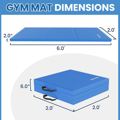 Fitvids Folding Exercise Gymnastics Mat for Tumbling, 2'x6'x2" Gym Workout Mat with Carrying Handles High-Density Anti-Tear Portable Fitness Aerobics Mats for Home Gym Yoga Pilates MMA Core Training