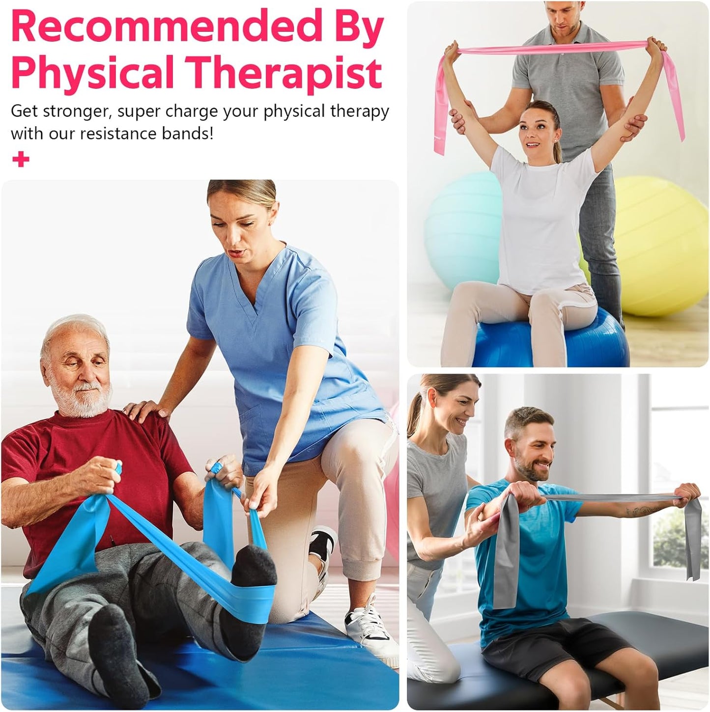 RENRANRING Resistance Bands for Working Out, Exercise Bands for Physical Therapy, Stretch, Recovery, Pilates, Rehab, Strength Training and Yoga Starter Set