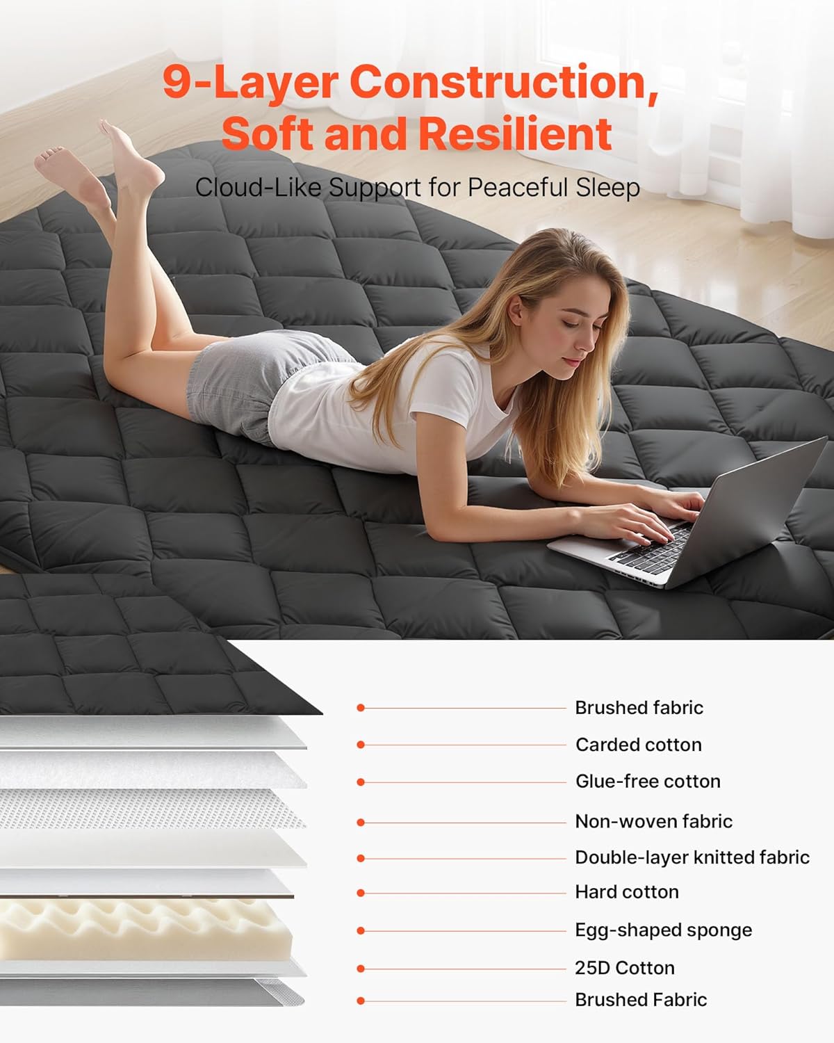 VEVOR Japanese Floor Mattress, Futon Mattress, 100% High Density Comfortable Foam, Foldable Tatami Mat with Storage Bag, Sleeping Pad for Camping Dormitory Yoga